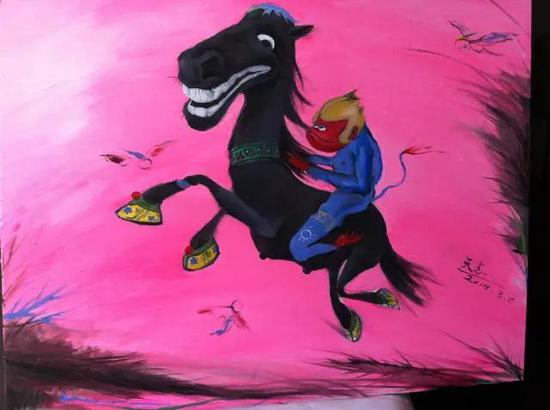 猴与马 油画 2014年3月