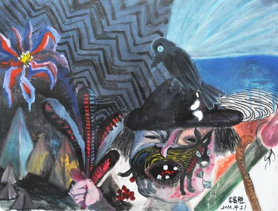 李昌胜 &nbsp;我 &nbsp;布面丙烯 60cm x 46cm 2015年4月