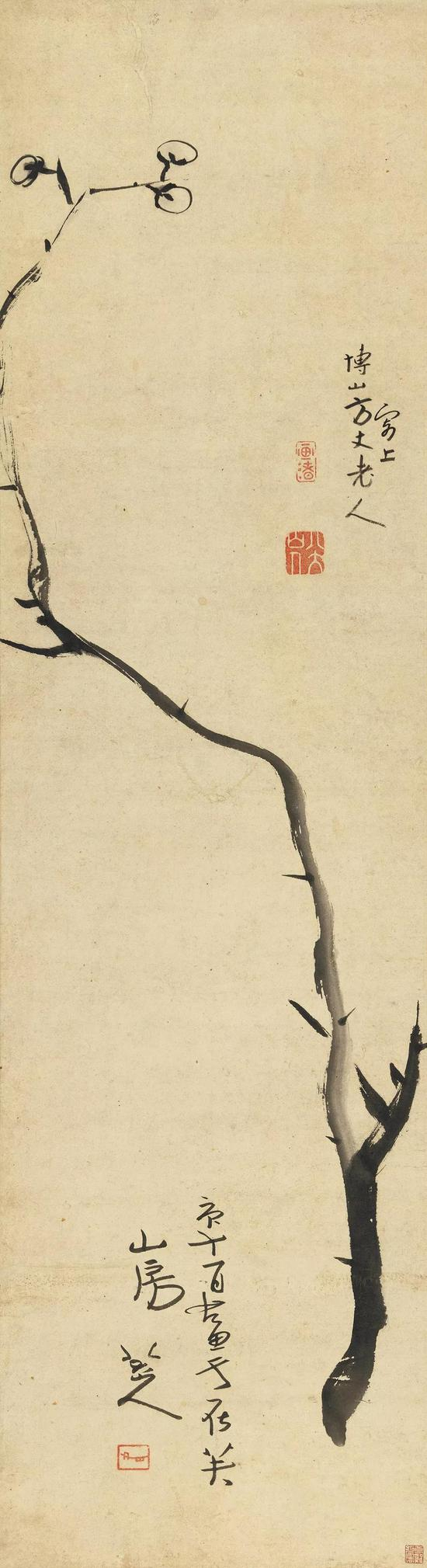 朱耷 墨梅图 立轴 水墨纸本125×34 cm 成交价：RMB 34，500，000