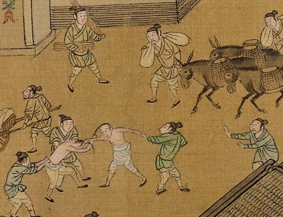▲打架——扯头发，是一种古老的搏斗方式