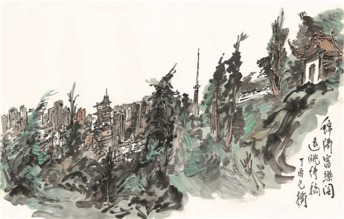 《绵阳富乐阁远眺》48×75cm&nbsp;2017年