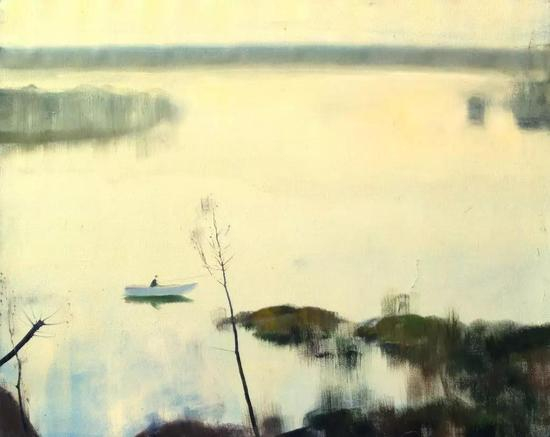　《在湖上》1998年&nbsp; 40x55cm&nbsp; 纤维板油彩