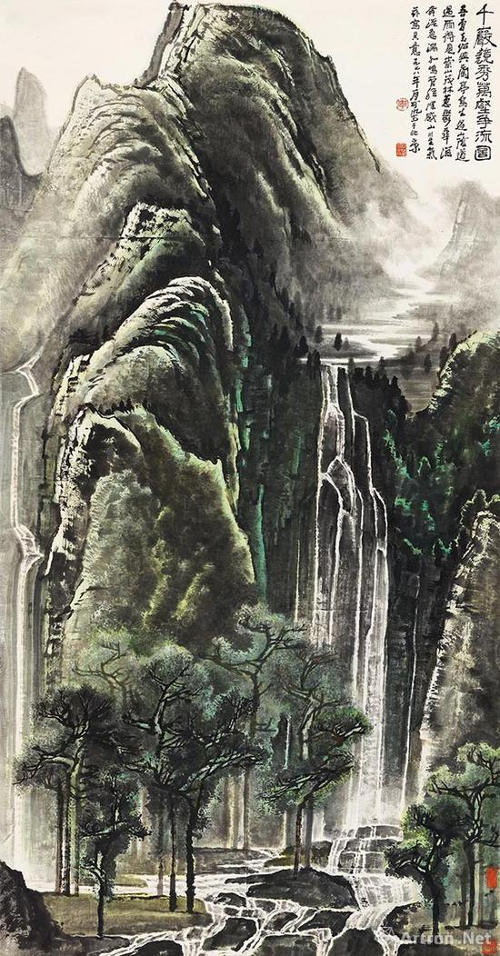 李可染《千岩竞秀万壑争流图》立轴 设色纸本 180×97cm