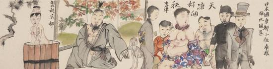 李津，天凉好个秋，纸本设色，137×35cm，2014