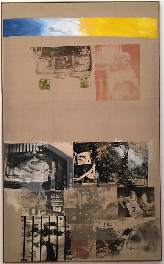 　　《抢救系列：护城河（Moat-Salvage）》，布面丙烯，拼贴和墨，1984年。图片来源：马丽亚；图片致谢：巴黎达泰斯·洛巴克画廊