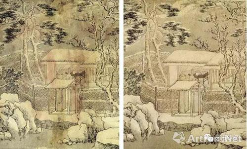《匏庵雪咏图》 （局部） 修复前后对比图
