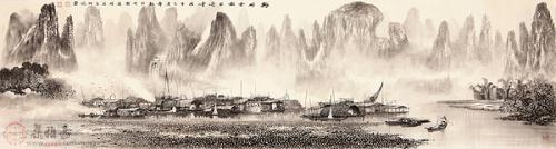 集雅斋字画商城签约书画家 莫桂明水墨山水画《兴坪雲锁半遮峰》