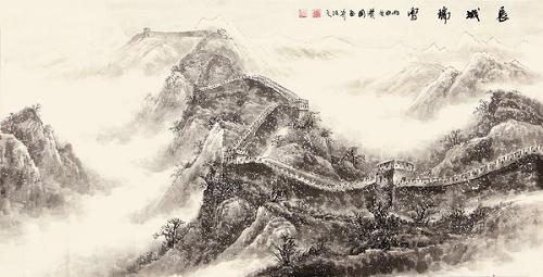 集雅斋字画商城签约书画家季宝国四尺写意山水画作品《长城瑞雪》