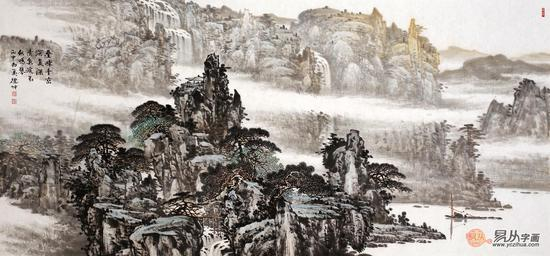 名家字画 林德坤山水画作品《叠峰青峦》 （作品来源：易从网）