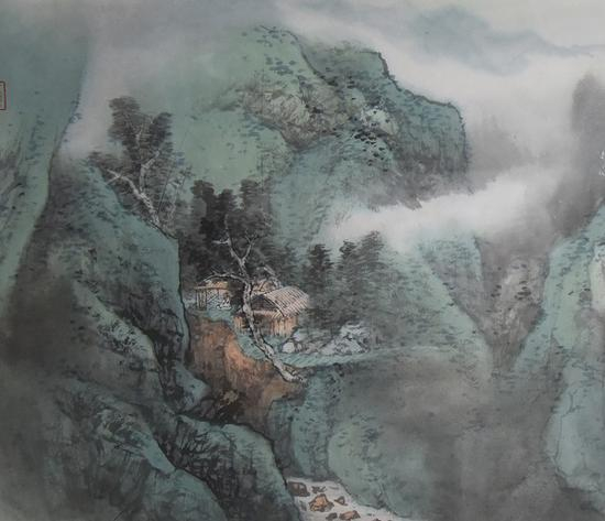 乐震文《云山新雨惹清泉》（局部）