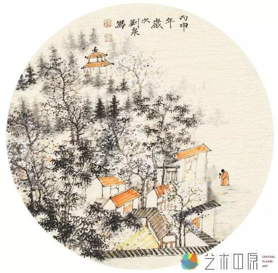 山水团扇一 &nbsp;43X43cm