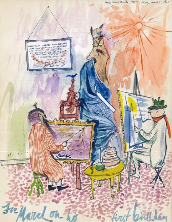 　　Charles E。 Buckley，《给MarchLion Lindsay-McCausland的生日卡片》， 1950年3月24日。图片：致谢 the Archives ofAmerican Art， Smithsonian Institution