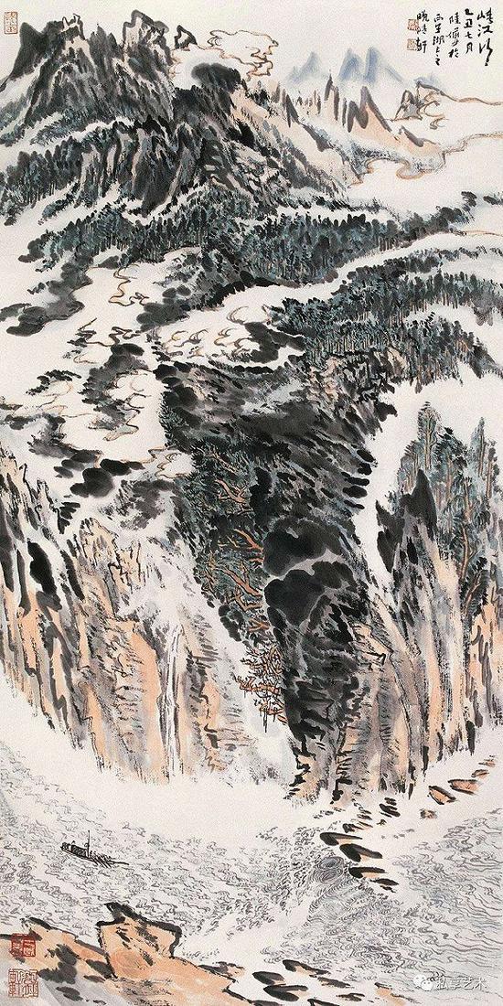 即納！最大半額！ 中国美術 絵画 大名家 陸儼少 巴船出峽図 山水画