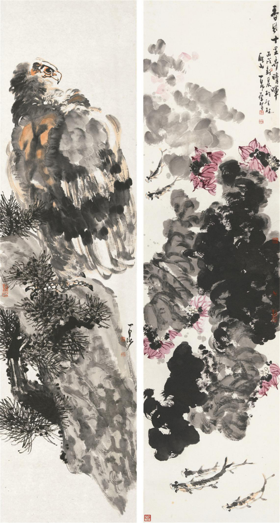 《花鸟八条屏》 240cm×60cm×2&nbsp;&nbsp;2006年