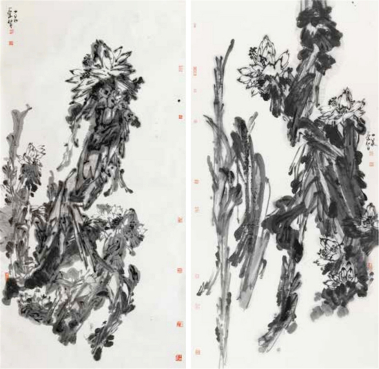 《金莲涌韵-1》240cm×120cm×2 &nbsp;2013年