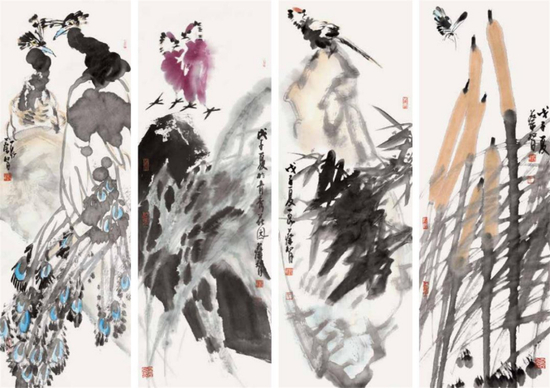 《风情四条屏》&nbsp;&nbsp;100cm×35cm×4 &nbsp;2008年
