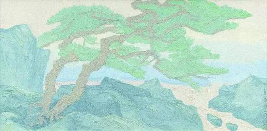 《青山溪远2015》&nbsp; 肖谷 &nbsp;综合材料34cm×70cm