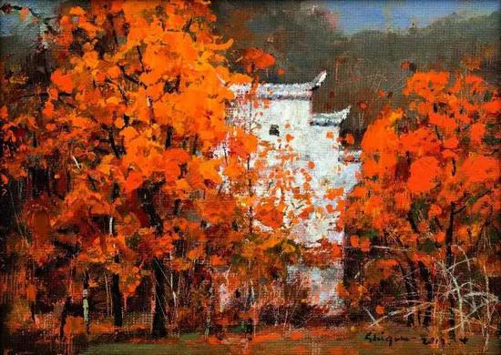 《秋色》&nbsp;石齐人&nbsp;油画18cm×13cm