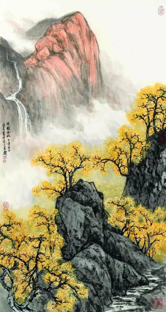 《明艳金秋》&nbsp;周阳高&nbsp;国画49cm×90cm