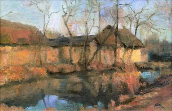 《初春的夕阳》&nbsp;陆静波&nbsp;油画45.5cm×70cm