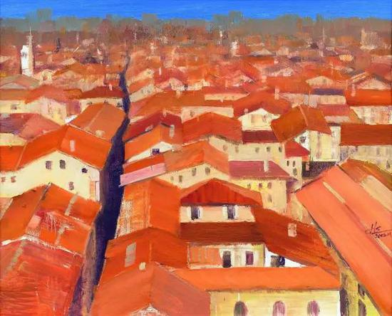 《橙红之城》&nbsp;黄胜&nbsp; 油画65cm×80cm