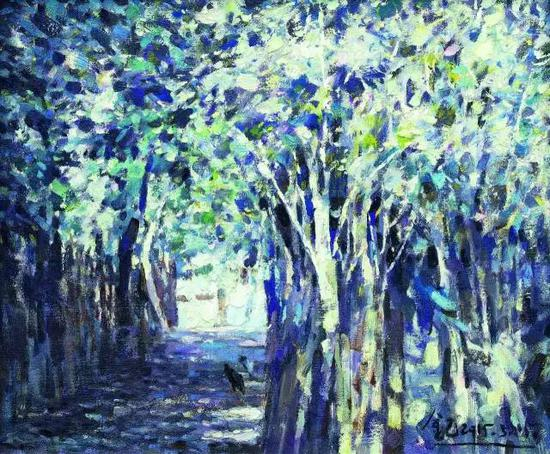 《傣家村寨》&nbsp;金纪发&nbsp; 油画46cm×38cm