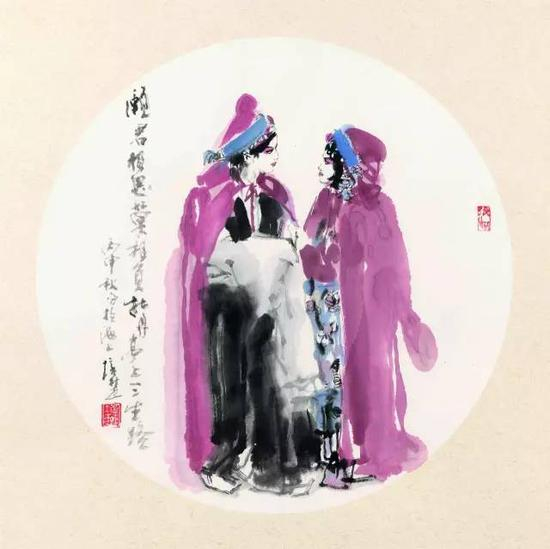 《牡丹亭上三生路》&nbsp;张培础&nbsp; 国画67cm×67cm