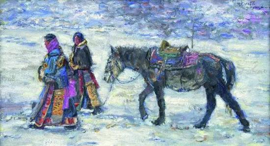 《雪域游牧区的藏女》&nbsp; 应小杰&nbsp; 油画77cm×43cm