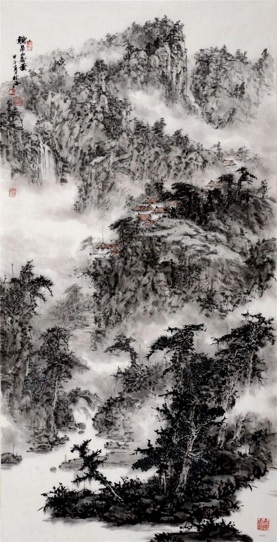 《听泉山居图》&nbsp;138x70cm