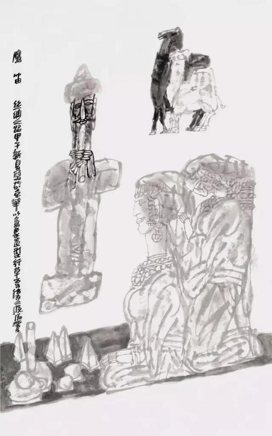 《鹰笛》纸本水墨 &nbsp;190cm×146cm &nbsp;2014年
