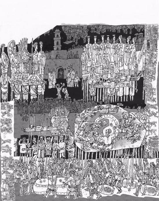 《苦水社火》 纸本水墨 200cm×253cm 2016年