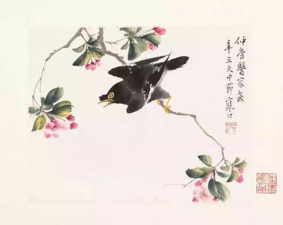 　　206 江寒汀（1904-1963） 春意 设色纸本 镜框 辛丑 1961年作 题识：仲康医家教，辛丑天中节，寒汀。 钤印：寒汀 收藏印：永吉李卓云藏。 说明：上款人为苏州名医缪仲康。 25.5×32cm 约0.7平尺 RMB： 12，000-18，000