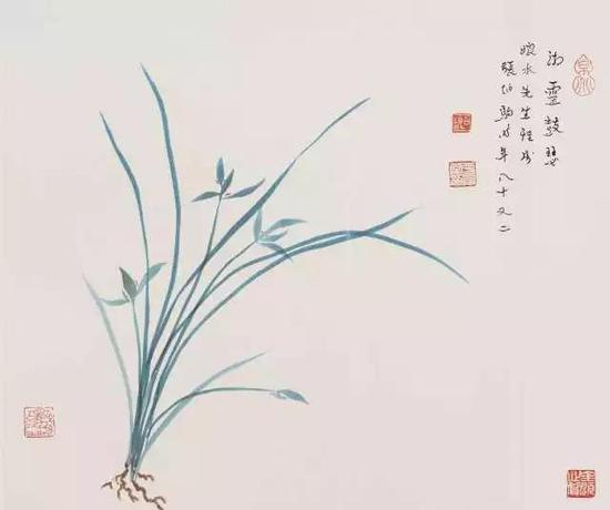 　　155 张伯驹（1897-1982） 湘灵鼓瑟 设色纸本 镜框 题识：湘灵鼓瑟。娘水先生雅属，张伯驹时年八十又二。 钤印：伯驹、平复堂印、 收藏印：金题心赏 37.5×44cm 约1.5平尺 RMB： 30，000-50，000