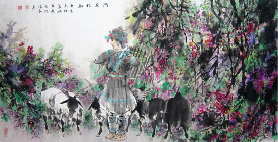 《阿尼牧趣》69cm×138cm2011年刘大为与萧瀚合作