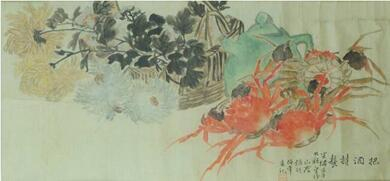 任伯年《把酒持蟹图》