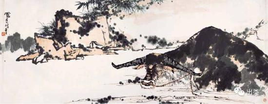 潘天寿 《夏塘水牛图》 指墨画