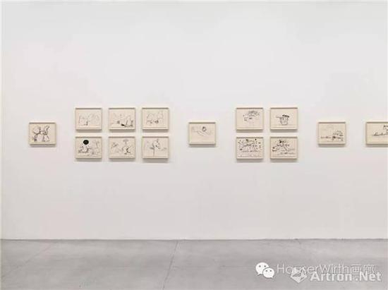 豪瑟沃斯纽约西22街空间菲利普-加斯顿‘黑暗中的笑声，1971及1975年的绘画’展览现场图。摄影：Genevieve Hanson，© 菲利普-加斯顿资产，图片：豪瑟沃斯