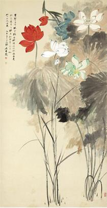 [张大千 五色荷花]