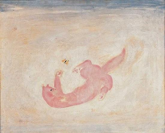 猫与蝶，1931，油画 画布，60x85cm