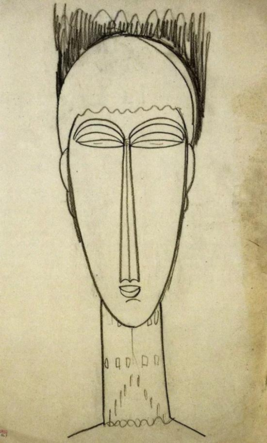 　　阿梅代奥莫迪利亚尼，《头像》，大约在1911年。图片：法国鲁昂美术博物馆 （Muséedes Beaux-Arts， Rouen）