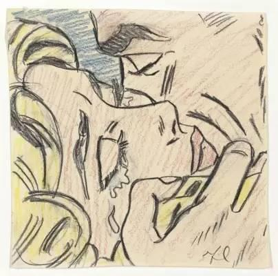 里奇特斯坦，画稿《吻》（Drawing for Kiss V），1964年。图片：Christie‘s