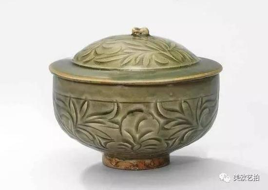 北宋 耀州窑刻花卉纹盖盌成交价：1，375，000港元佳士得香港 2016年秋季拍卖会