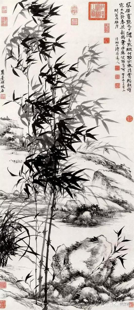 清 石涛（与王原祁合作） 兰竹图 纸本133.5cm×57.3cm 台北故宫博物院