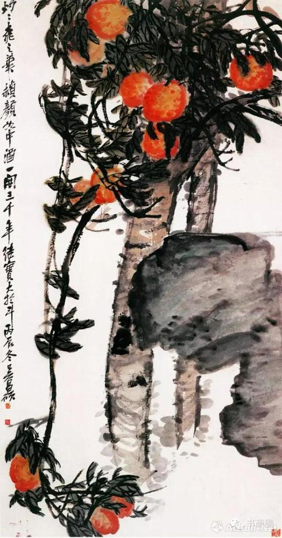 吴昌硕 桃实图 180*96cm 上海博物馆藏