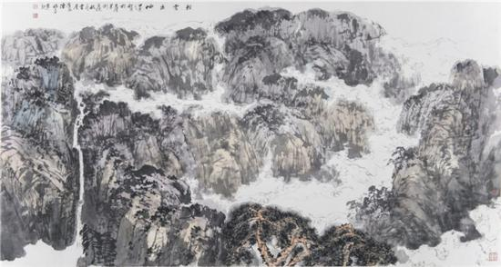 《轻云出岫》生宣纸。水墨。矿物色 &nbsp;97×180cm