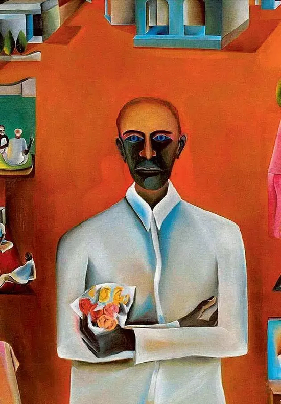 《拿着一束塑料花的男人》， 1975年，布面油画，175 ×140 cm