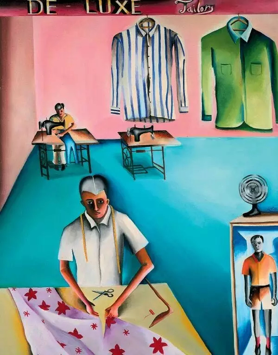 《裁缝》（De-Lux Tailors），1972年，布面油画