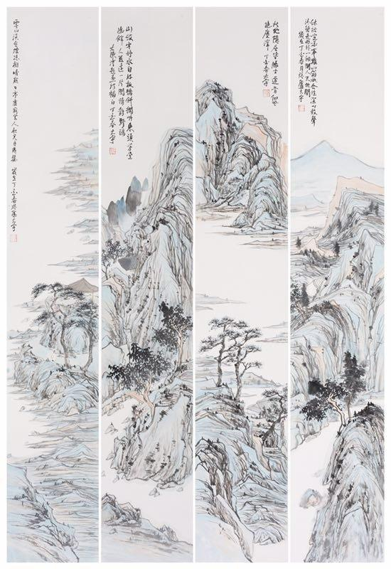 薛宇，山水四条屏，天津美术学院，国画