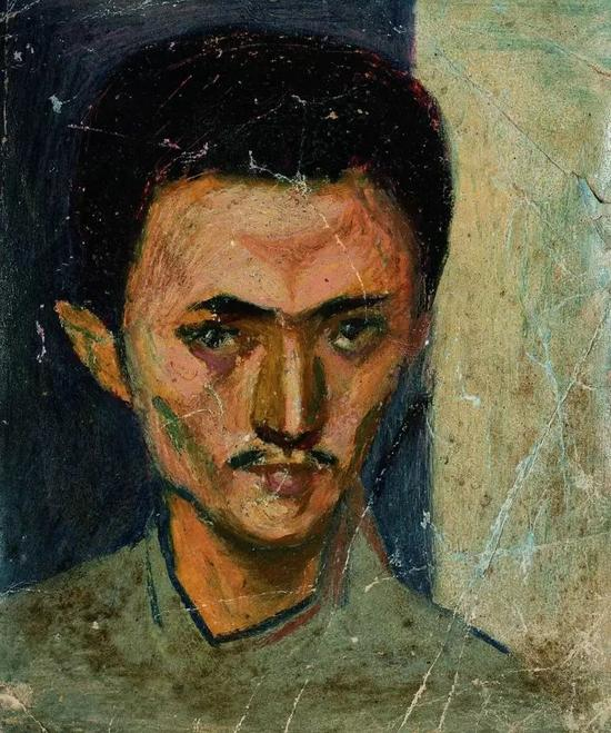《70年代自画像》 油画棒 14x16.5cm 1971年
