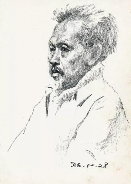 《苗族老农》 素描 18x26cm 1986年